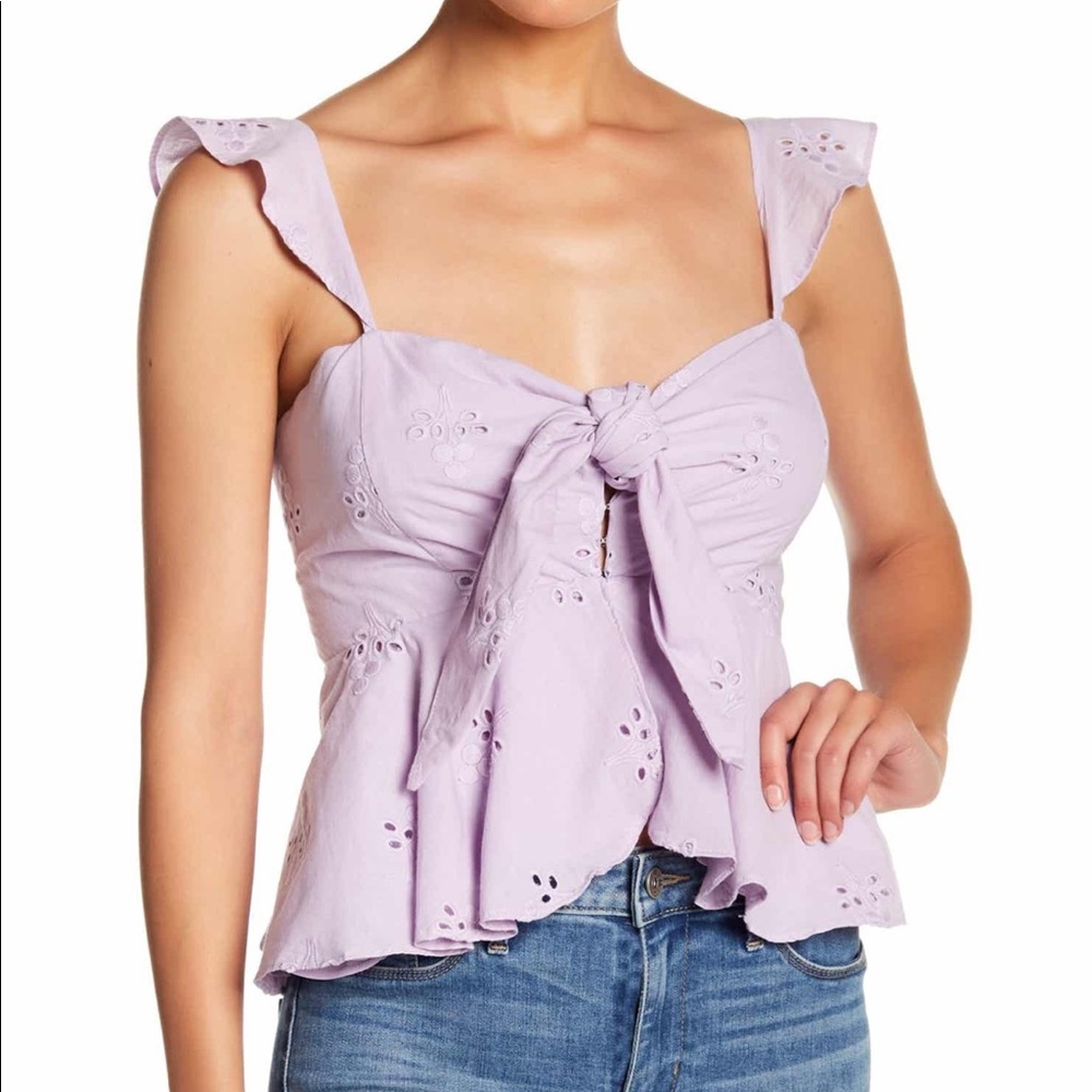 WAYF Pomezia Lavender/Lilac Knotted Eyelet Top